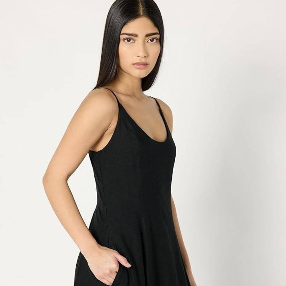 The‎ Drop Luna Linen | Scoop Neck |  Maxi Dress Black XXL  Smocked Back Pockets - Picture 6 of 9